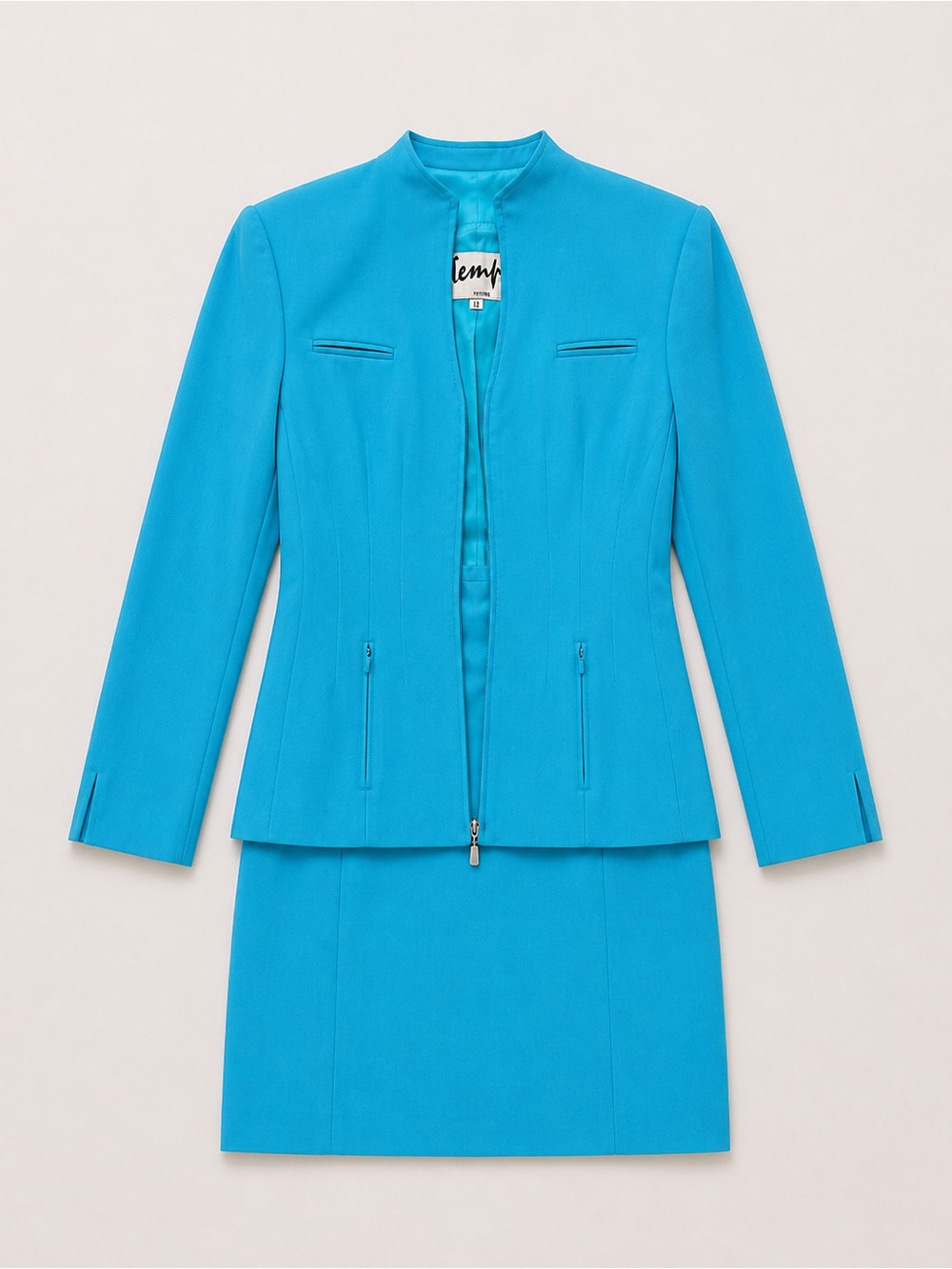 Women’s Teal Zip-Front Jacket & Pencil Skirt Suit Set